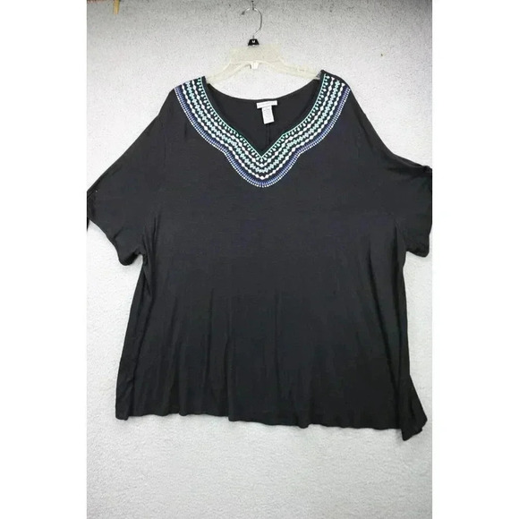 Catherine's Rayon Short Tie Sleeves T-Shirt-Size 3X(26-28W)-Embroidered - Picture 1 of 8